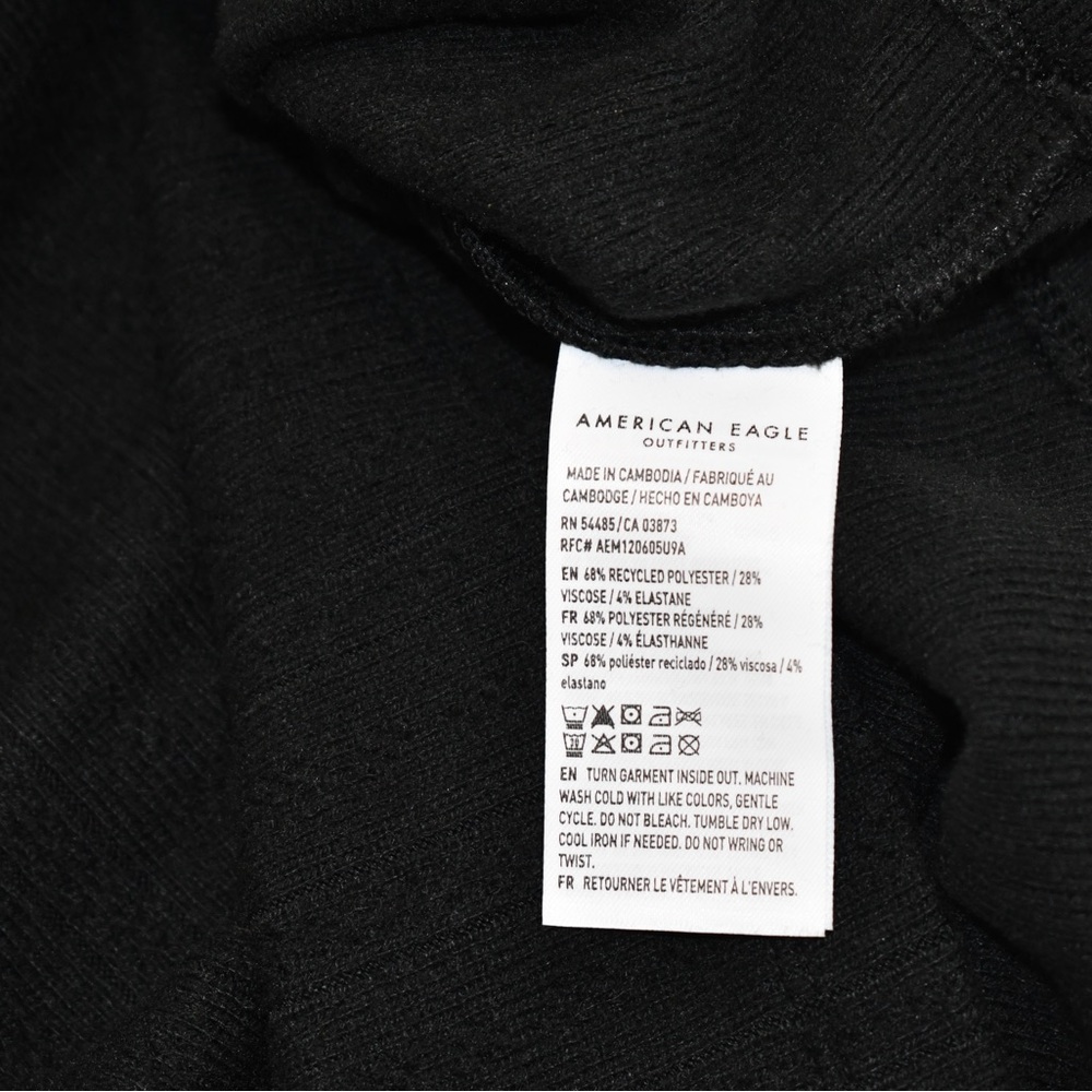 American Eagle Black Ribbed Long Sleeve Top Square Neck Fitted Basic NWT Size L - Picture 6 of 6